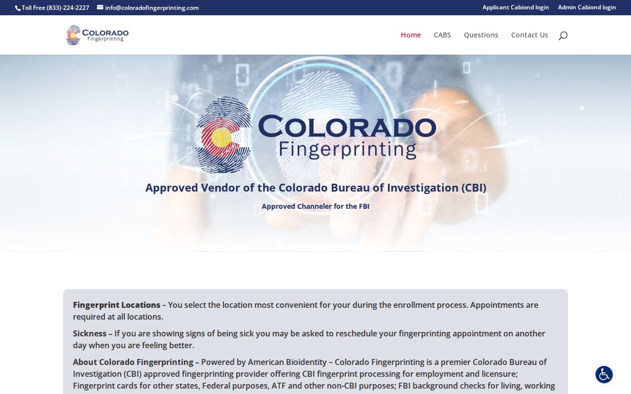 Colorado Fingerprinting approved vendor appointment interface