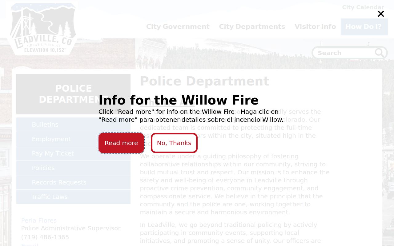 Official Leadville Police Department page and building view