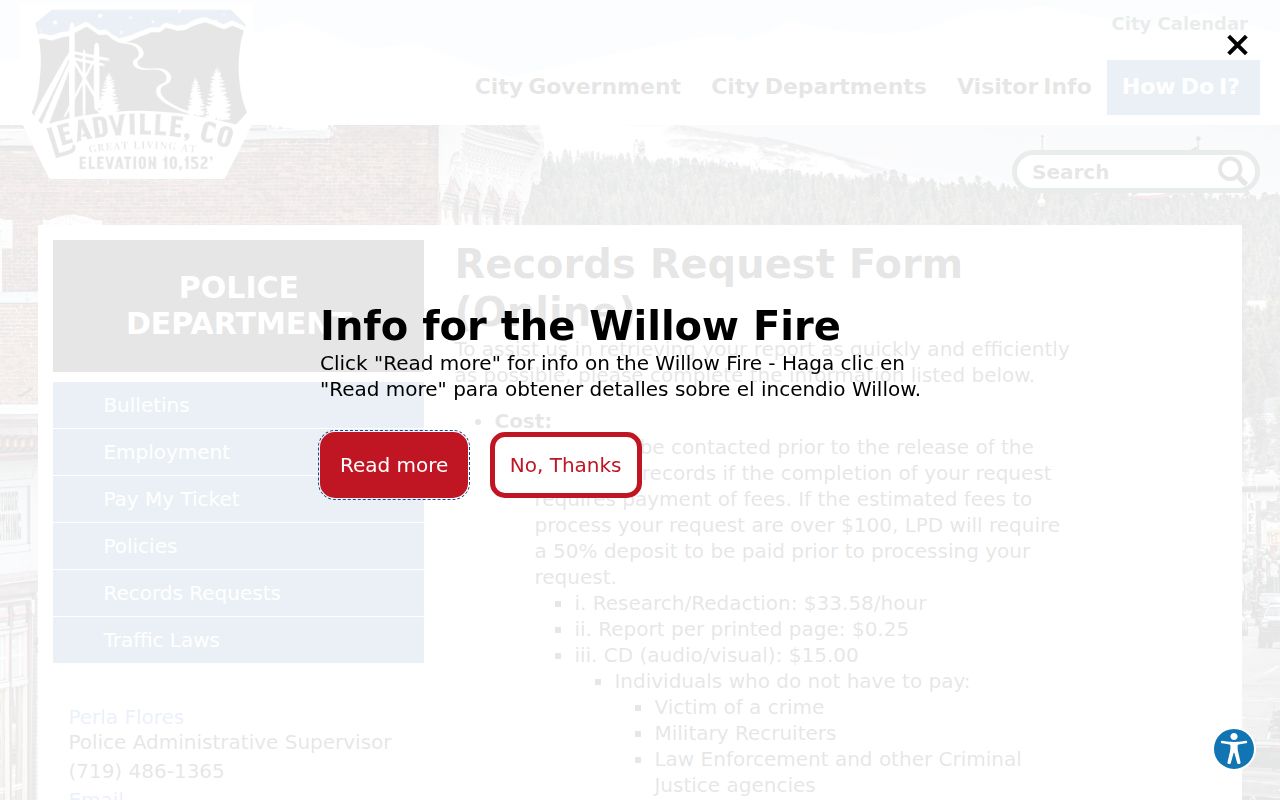 Leadville Police Department online records request form