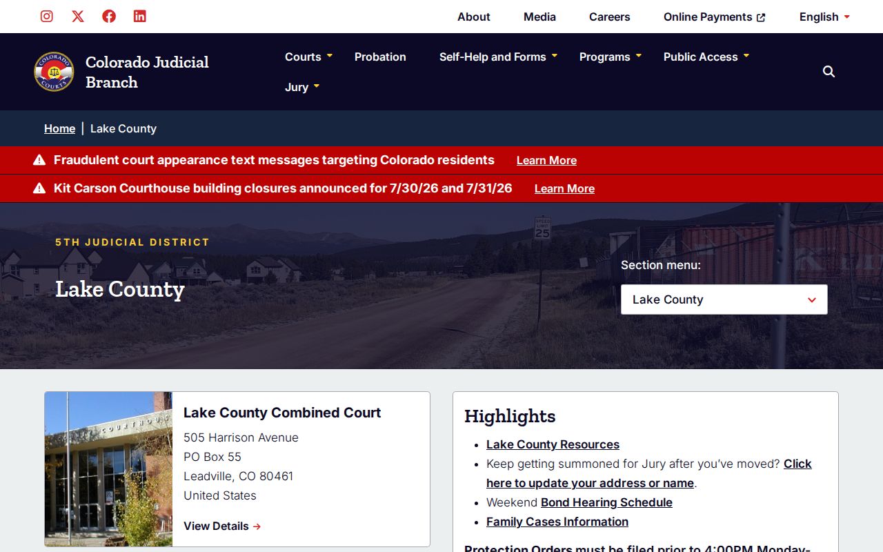 Lake County criminal history courthouse and clerk information
