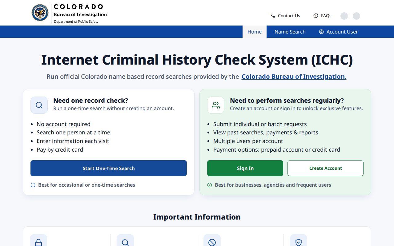 Lake County criminal history ICHC name search interface