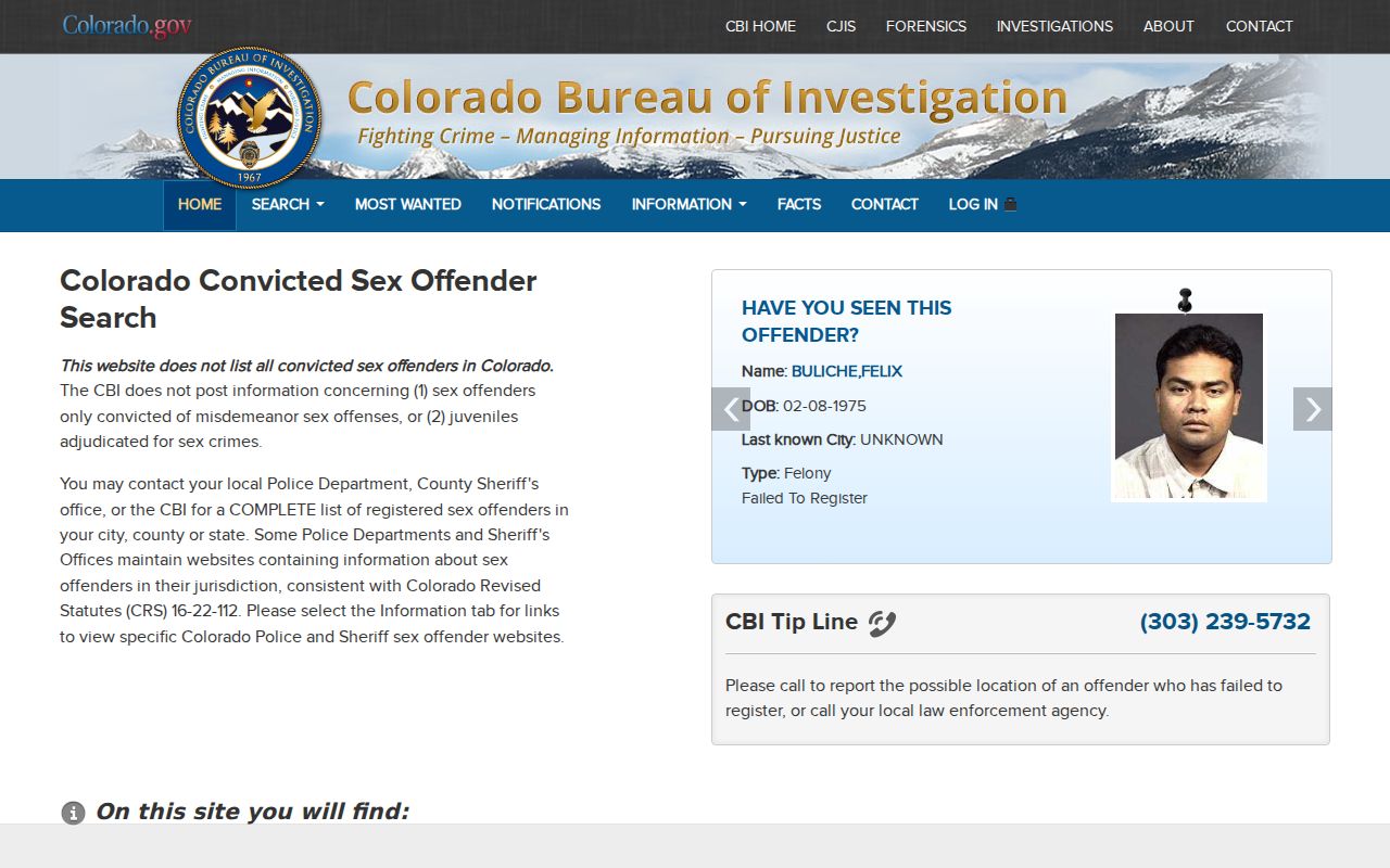 Lake County sex offender search on Colorado registry